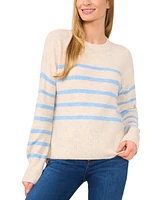 CeCe Women's Long-Sleeve Striped Crewneck Sweater