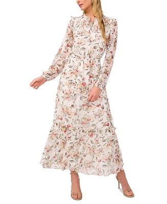 CeCe Women's Ruffled Tie-Neck Long-Sleeve Maxi Dress