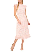 CeCe Women's Printed Ruffled Smocked-Waist Midi Dress