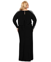 Betsy & Adam Plus Size Scoop-Neck Long-Beaded-Sleeve Dress