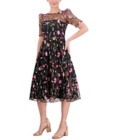 Eliza J Women's Boat-Neck Floral-Embroidered Lace Dress