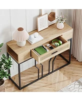 gaomon Console Table, Sofa Tables Rattan Entryway Table with Storage Drawer