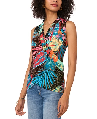 Vince Camuto Women's Tropical Crossover Wrap-Front Sleeveless Top