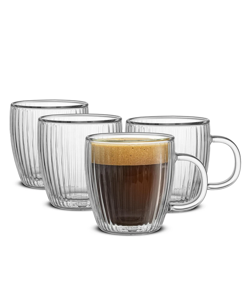 JoyJolt Fluted Savor Double Wall Espresso Glasses, Set of 4