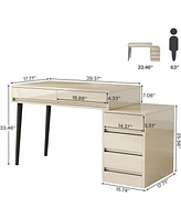 Tribesigns Gloss Desk with 5 Drawers, Modern Home Office Desk with Storage Drawers and Printer Stand, Reversible Computer Desk Vanity Desk for Bedroom