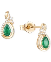 Lab Grown Emerald (1/2 ct. t.w.) & Diamond (1/10 Pear Drop Earrings 14k Gold (Also Ruby Sapphire)