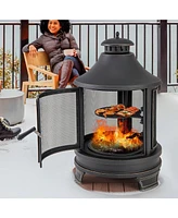 Sugift 30 Inch Outdoor Fire Pit Chiminea with Grill for Garden Bbq