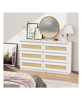 gaomon Rattan Dresser For Bedroom, 6 Drawer Modern Wide Chest Of Drawers With Anti-Tip Kit