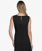 Halston Women's Mixed-Media Jewel-Neck Sleeveless Top