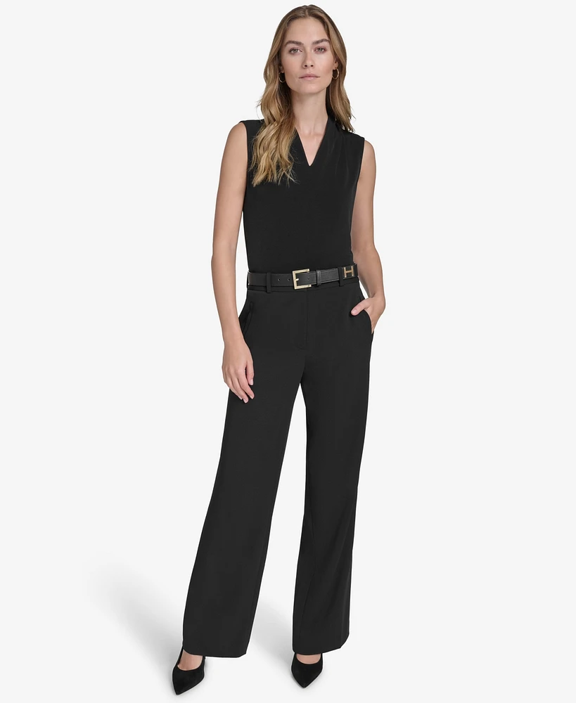 Halston Women's Belted Mid Rise Straight-Leg Pants