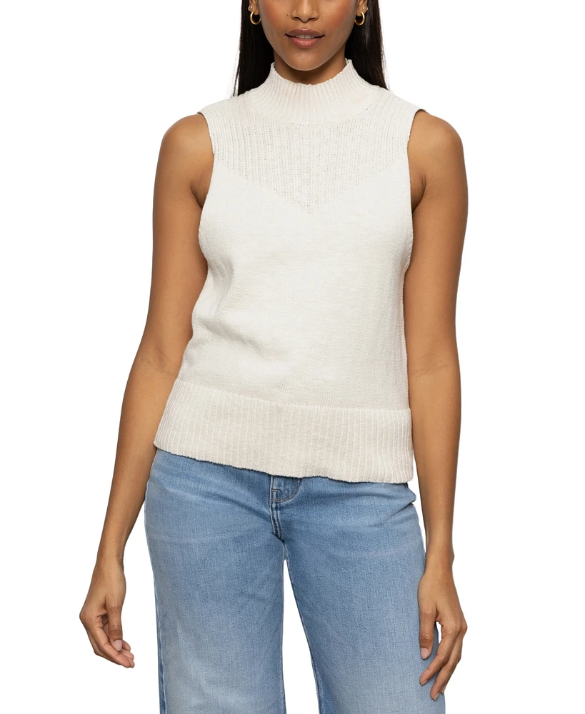 Sanctuary Women's Cotton Rib-Trim Mock-Neck Tank