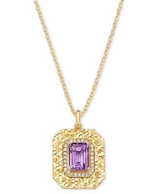 Amethyst (2-1/5 ct. t.w.) & White Topaz (1/4 Square Glitter Texture 18" Pendant Necklace 14k Gold-Plated Sterling Silver (Also Citrine