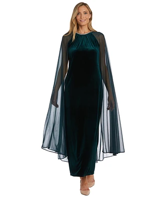 R & M Richards Women's Embellished Velvet Cape Gown