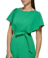 Dkny Women's Cropped Flutter-Sleeve Belted Jumpsuit