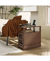 Homcom Side Table with Charging Station and Usb Ports, Brown