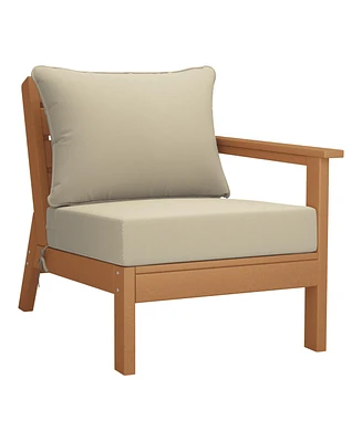 WestinTrends Outdoor Patio Hdpe Right Arm Facing Sectional Teak Corner Club Chair with Cushions