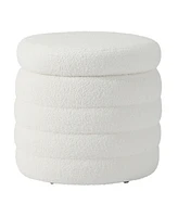 WestinTrends Mid-Century Modern Faux Sherpa Swivel Barrel Accent Chair With Storage Ottoman