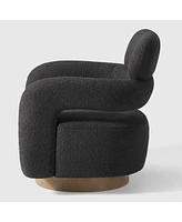 WestinTrends Mid-Century Modern Faux Sherpa Swivel Barrel Accent Chair With Storage Ottoman
