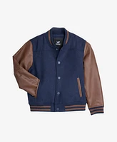 Boy's Wool Varsity Bomber Jacket With Grainy Pu Sleevees