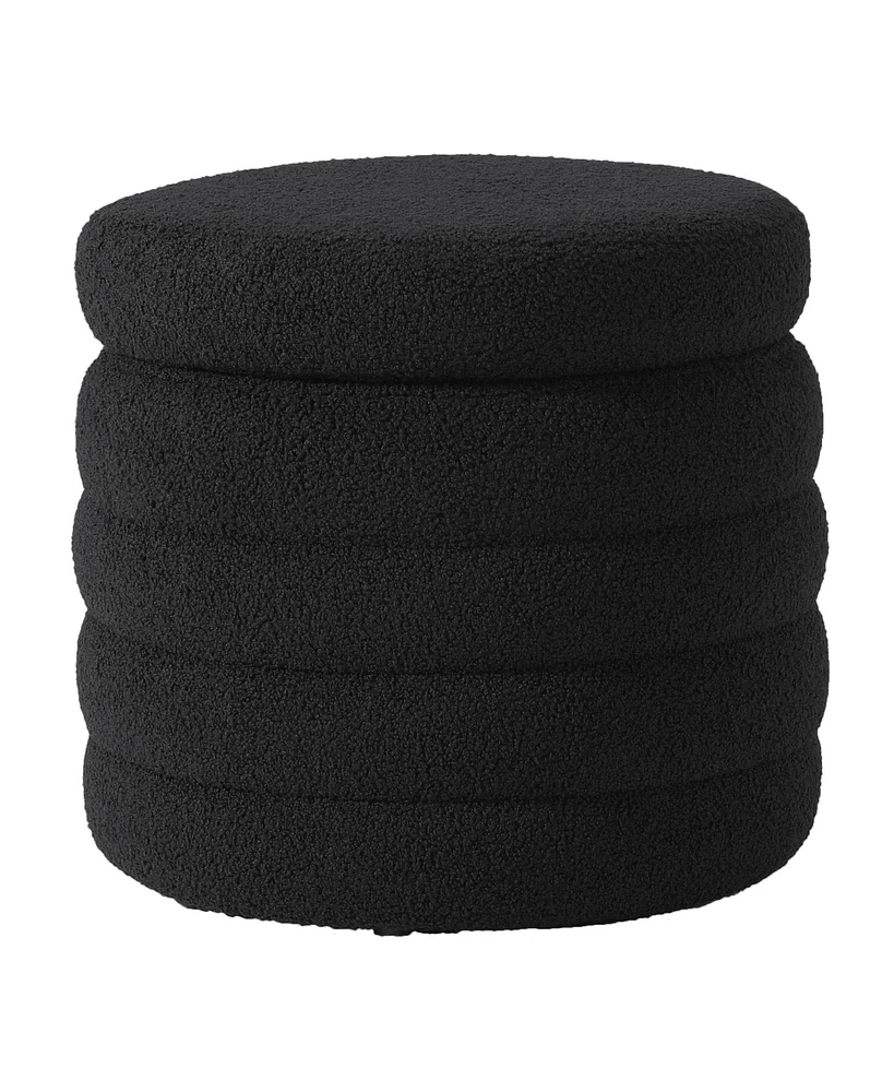 WestinTrends Mid-Century Modern Faux Sherpa Round Storage Ottoman