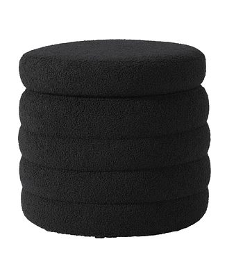 WestinTrends Mid-Century Modern Faux Sherpa Round Storage Ottoman