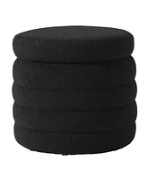 WestinTrends Mid-Century Modern Faux Sherpa Round Storage Ottoman