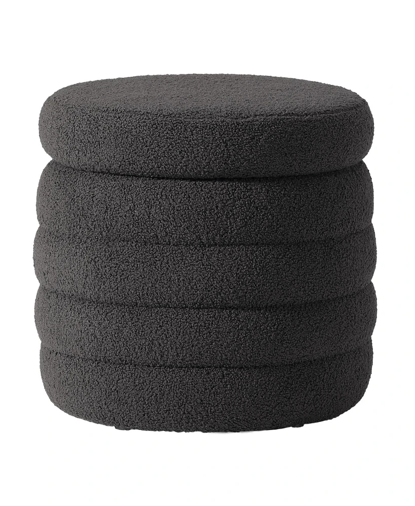 WestinTrends Mid-Century Modern Faux Sherpa Round Storage Ottoman