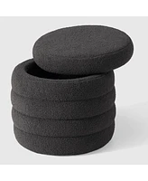 WestinTrends Mid-Century Modern Faux Sherpa Round Storage Ottoman