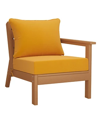 WestinTrends Outdoor Patio Hdpe Right Arm Facing Sectional Teak Corner Club Chair with Patio Cushions