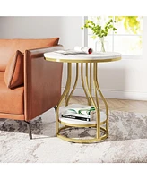 Tribesigns Round Side Table White Gold End Table 2-Tier End Table Modern Bedside Table Small Side Table with Storage for Couch Side, Sofa Side Table w