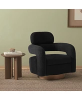 WestinTrends Mid-Century Modern Faux Sherpa Swivel Barrel Accent Chair