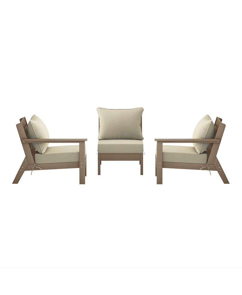 WestinTrends Outdoor Patio Hdpe Weathered Wood Sectional Sofa with Cushions