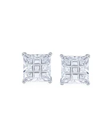 Bling Jewelry Invisible Cut Square Cz Checkboard Cubic Zirconia Prong Basket Set Stud Earrings .925 Sterling Silver