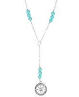 Simulated Turquoise Compass Lariat Necklace in Sterling Silver, 16" + 2" extender