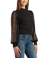 Bcx Women's Pleated-Sleeve Mock-Neck Sweater