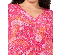 Msk Plus Paisley-Print Short-Sleeve Shirtdress