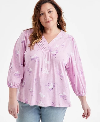 Style & Co Plus Printed V-Neck Blouse, Exclusively at Macy's