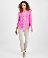 Jm Collection Petite Lush Runner 3/4-Sleeve Top, Exclusively at Macy's