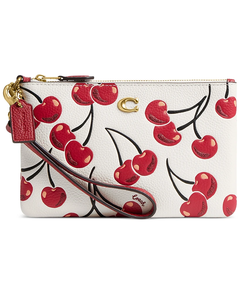 Coach Small Cherry Print Leather Wristlet