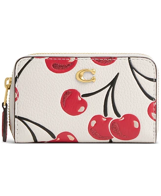 Coach Essential Small Zip-Around Cherry-Print Leather Card Case Wallet