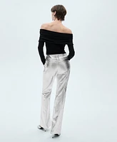 Mango Women's Metallic Leather-Effect Pants