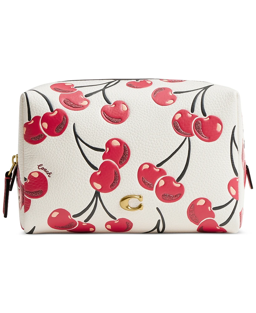 Coach Essential Cherry-Print Leather Cosmetic Pouch