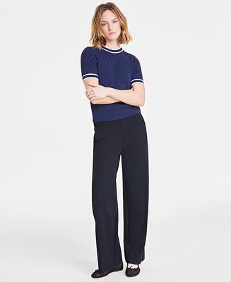 On 34th Women's Tipped Cable-Knit Short-Sleeve Sweater, Exclusively at Macy's