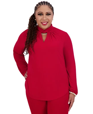 Kasper Women's Twisted Mock Neck Long-Sleeve Top Regular & Plus