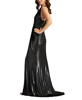 Tadashi Shoji Women's Carlini Draped Metallic Halter Gown