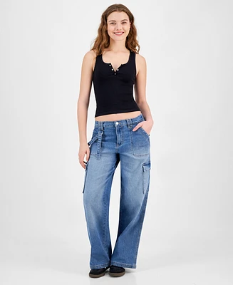 Celebrity Pink Juniors' Mid-Rise Wide-Leg Cargo Jeans