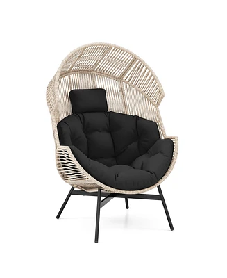 Gouun Wicker Oversized Egg Style Chair with Cushions and Headrest