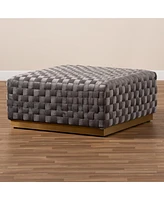 Baxton Studio Noah Luxe and Glam Grey Velvet Fabric Upholstered and Gold Finished Square Cocktail Ottoman