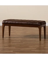 Baxton Studio Walsh Mid-Century Modern Dark Brown Leather-Effect Polyester Fabric Upholstered and Walnut Brown Finished Wood Dining Bench