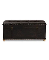 Baxton Studio Janna Rustic Transitional Dark Brown Faux Leather Upholstered and Oak Brown Finished Wood Storage Ottoman